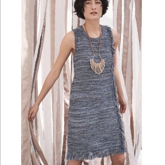 Anthropologie Dresses & Skirts - HOLDING HORSES Women's size M Blue Blue Tweed Fringe Cocktail Workwear Dress